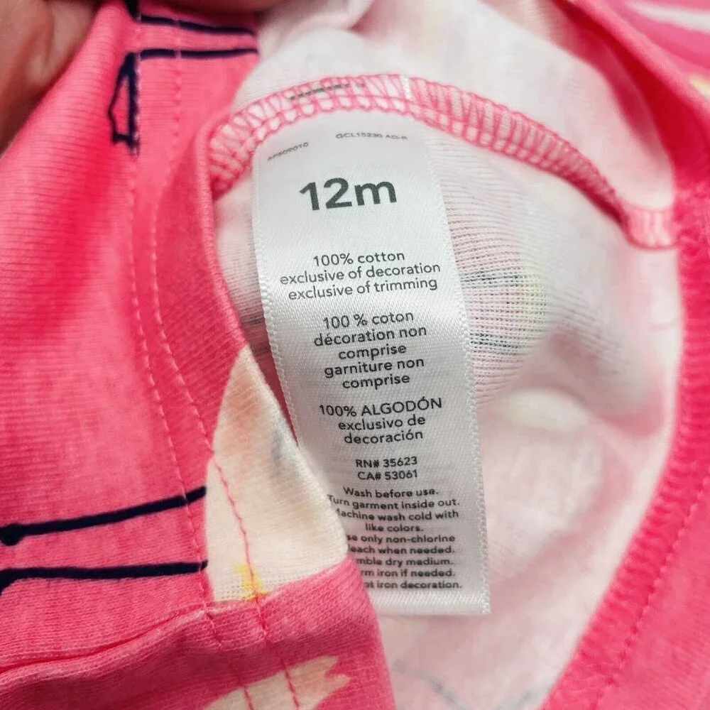 Carters Baby Girls 12/18 Months Lot of 2 Pajama Tops in Pink Flamingo Print 1067